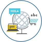 Globo terráqueo, portátil, icono de chat con burbujas